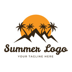 summer beach logo vector illustration. Sunset summer beach logo Vector