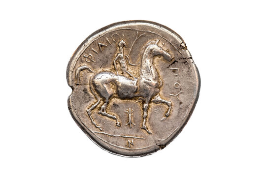 Coin Old silver tetradrachm.Ancients MACEDONIAN KINGDOM. Philip II (359-336 BC).Numismatics.Antikvariat.