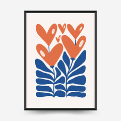 Modern Romantic, Valentine's day vertical flyer or poster template. Love hand drawn trendy illustration.