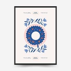 Modern Romantic, Valentine's day vertical flyer or poster template. Love hand drawn trendy illustration.