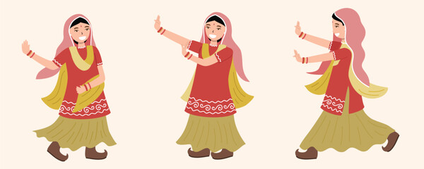 Obraz na płótnie Canvas Lohri celebration Punjabi women isolated Set, Indian Lohri festival vector character.