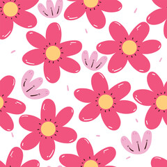 seamless pattern cartoon flower and leaves. cute plant wallpaper and background for gift wrap paper