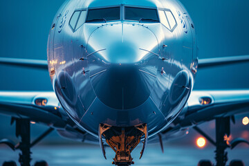 Futuristic Airplane Nose Close-Up at Twiligh
