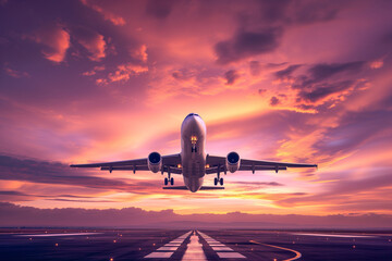 Fototapeta na wymiar Airplane Taking Off Against a Breathtaking Sunset Sk