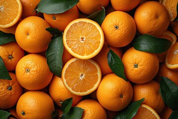 Many orange presenting vibrant array of fresh juicy and organic appeal embodying healthy vitamins in sweet and ripe background of citrus nature ideal for vegetarian diet leaves accentuating freshness