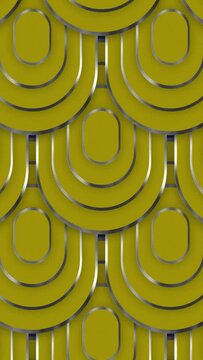 Abstract luxury squoval ring pattern with silver outline backgrounds moving from up to down creating a seamless loop animation over yellow color background. Elegant luxury award background.