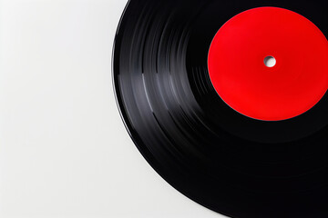 "Classic Vinyl Record with Red Label on White Background