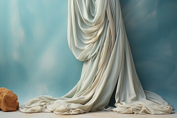 White elegant fabric material on blue background. Created with Ai