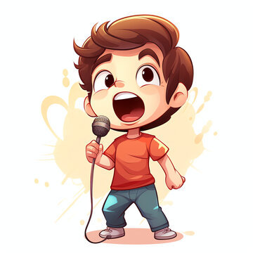 the boy was singing very happy