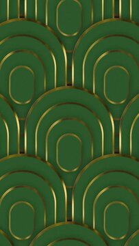 Abstract luxury squoval ring pattern with silver outline backgrounds moving from up to down creating a seamless loop animation over green color background. Elegant circles luxury award background.