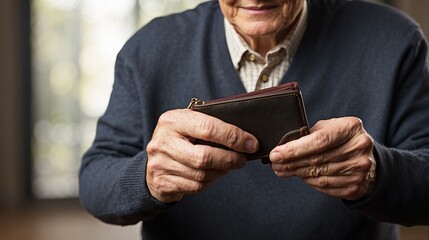 Senior person with wallet  - obrazy, fototapety, plakaty