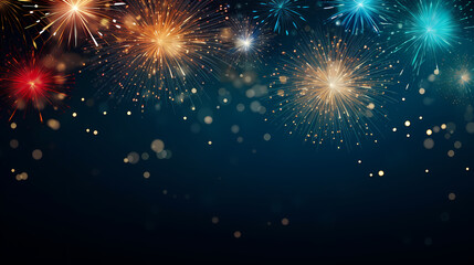 Naklejka premium Beautiful fireworks background at night for holiday decoration
