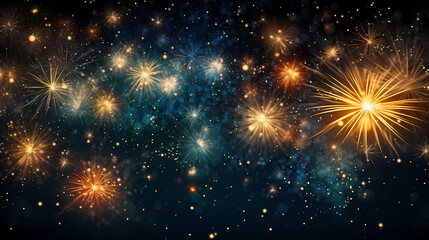 Fototapeta premium Happy New Year, burning fireworks with bokeh light background