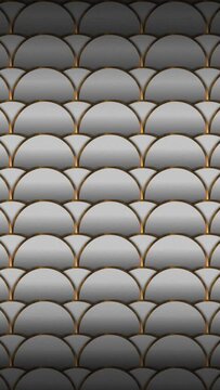 Seamless loop luxury pattern animation with circular pattern perfectly aligned. Abstract luxury golden circular pattern grid moving from bottom down to up over white color background.