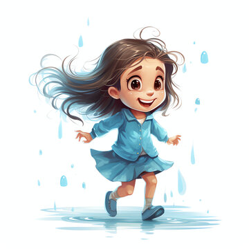 cute girl are playing in the rain