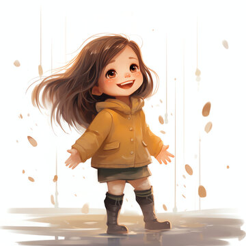 cute girl are playing in the rain