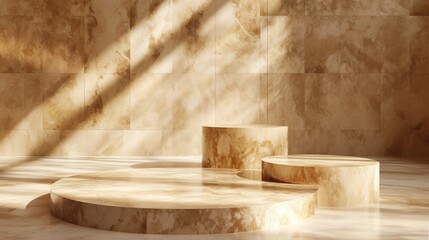 Marble With Gold Background With Round Pedestals