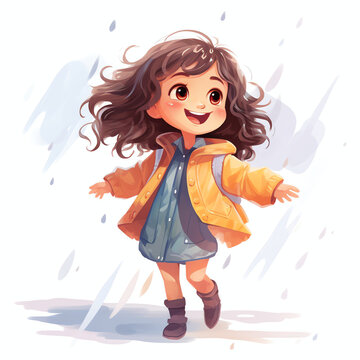 cute girl are playing in the rain