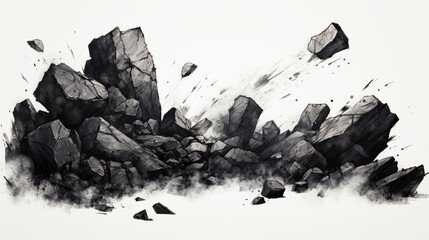 Particles of charcoal on a white background, top view. - obrazy, fototapety, plakaty
