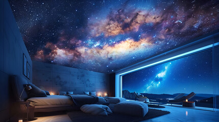  Invite the cosmos into your bedroom with a ceiling mural capturing the awe-inspiring beauty of the...