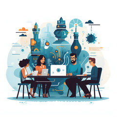 Startup team working together, with roles ranging from developer to designer isolated on white background, flat design, png
 - obrazy, fototapety, plakaty