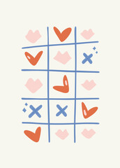 Modern Romantic, Valentine's day vertical flyer or poster template. Love hand drawn trendy illustration.