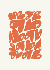 Modern Romantic, Valentine's day vertical flyer or poster template. Love hand drawn trendy illustration.