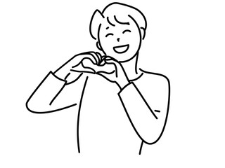 ハンドサインでハートをつくる笑顔の男性　png