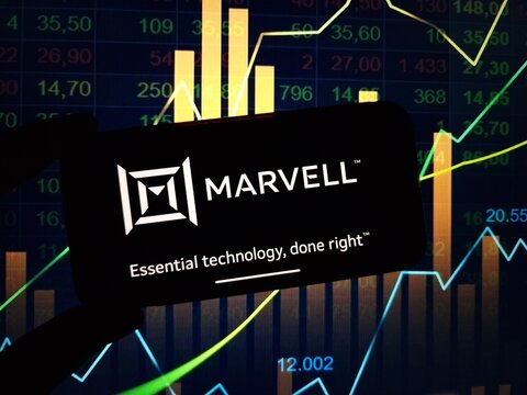 Konskie, Poland - January 21, 2024: Marvell Technology Group company logo displayed on mobile phone