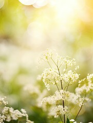 sunlight on Easter flowers, abstract blank blurred spring background, beauty in nature concept, copy space - generative ai