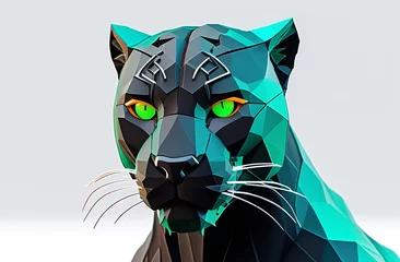 Tuinposter Black panther head polygonal style, geometric design, polygonal animal illustration. © Elena