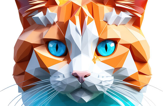 Red cat head polygonal style, geometric design, polygonal animal illustration.