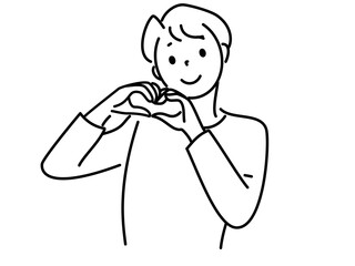 ハンドサインでハートをつくる笑顔の男性　png