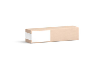 Blank white shipping label on craft box mockup, side view
