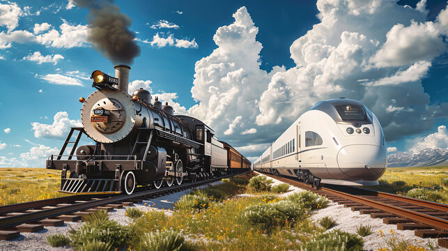 Explore the fascinating evolution of rail travel with our stock photos, comparing the charm of old trains with the efficiency and innovation of modern rail transport. 