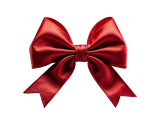 Red bow with ribbon in PNG format or on a transparent background. A decorative and design element for a project, banner, postcard, business,celebration, invitation. A beautiful bright bow.