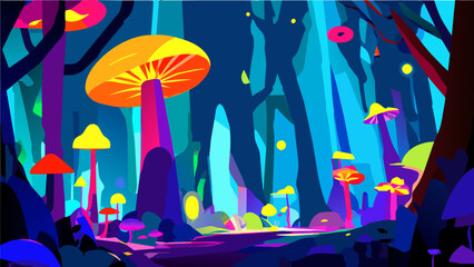 Glowing mushrooms in a magical forest. vektor illustation