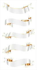 Silk 3d ribbon banners vector set isolated. illustration of red ribbon collection for decoration swirl