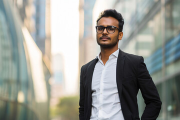 Fototapeta premium Portrait of Indian business man outside office 