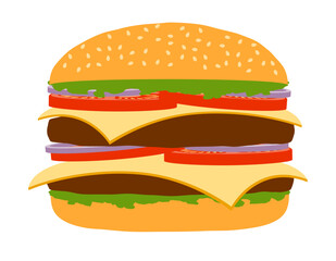 classic hamburger with meat chop tomato onion and cheese in a bun stock vector illustration