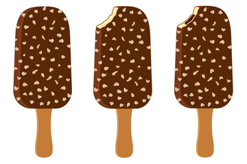 ice cream in chocolate glaze on stick stock vector illustration