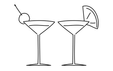 Image of two people drinking cocktails, simple line drawing illustration