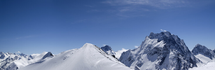 Mountain panorama. Caucasus, ski resort Dombay. - 715614390