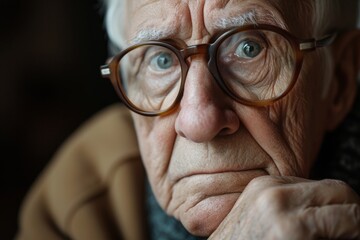 An Elderly Man In Glasses Showcases Worry And Fatigue In Retirement. Сoncept Retirement Challenges, Aging Gracefully, Financial Concerns, Health Struggles, Finding Purpose