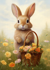 Cute Easter Bunny with Flower Basket