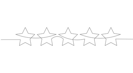 One continuous line drawing of five stars. Rating service and high quality review and feedback from customer in simple linear style. Vector illustration - obrazy, fototapety, plakaty