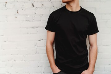 Man In Black Tshirt On White Background, Mockup