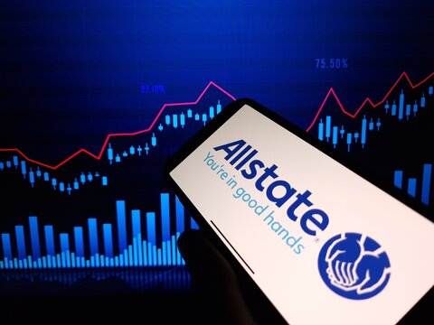 Konskie, Poland - January 21, 2024: Allstate company logo displayed on mobile phone
