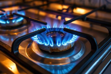 Gas stove. Cooking stove. The gas air distribution mixture is slightly incorrect. Cooking gas for the kitchen