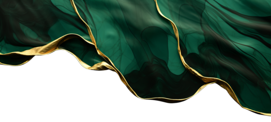 Abstract marble marbled stone ink liquid fluid painted painting texture background banner - Dark green petals, blossom flower swirls gold painted lines, isolated on transparent background png